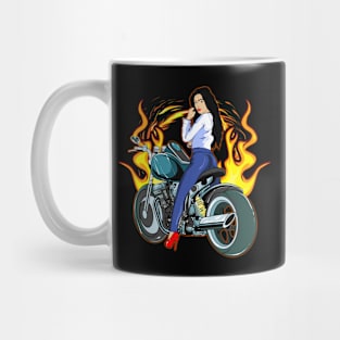 Cool Biker Woman With Flaming Motorcycle Lover Mug